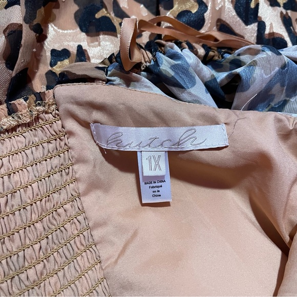 Hutch Dress Women's Size 1X Leopard Print Twist-Front Puff-Sleeve Ruffle-Hem - Picture 12 of 13